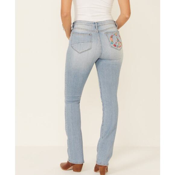 Driftwood Kelly Floral Embroidered Peace Sign Bootcut Jeans Women's 27x33 - Picture 2 of 11